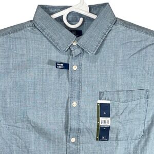 George Mens Short Sleeve Cotton Chambray Button Down Shirt Blue XL New